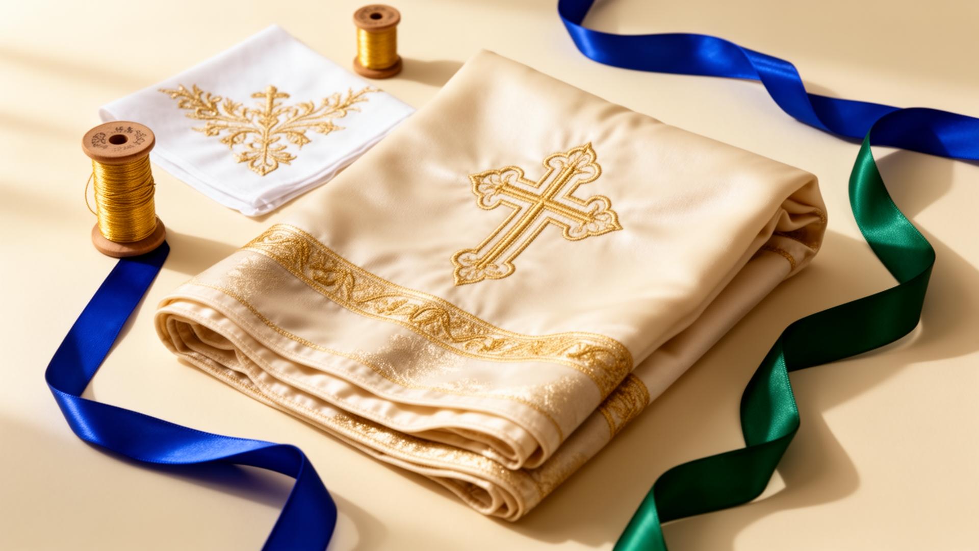 Embroidered prayer shawl with gold cross detail